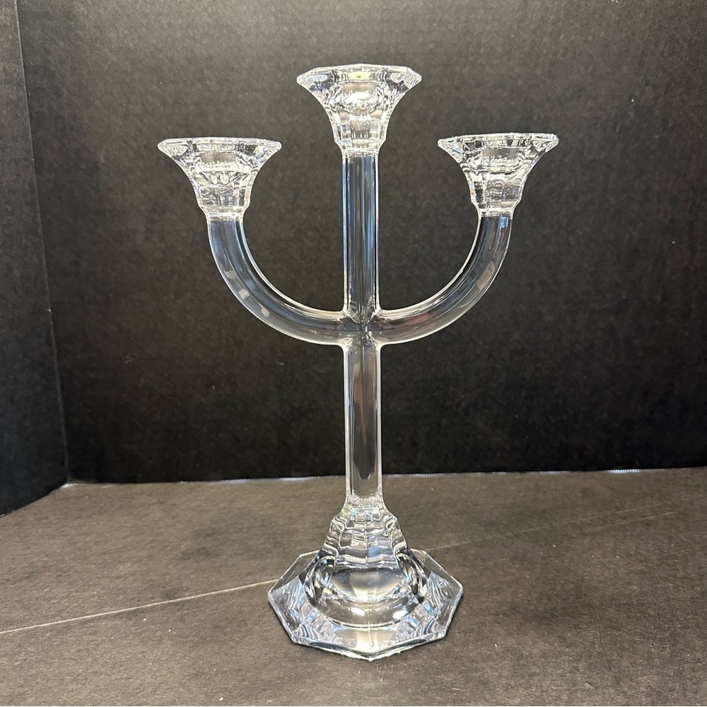 12” Tall 3-Branch Crystal Glass Candelabra Taper Candlestick Holder Unbranded